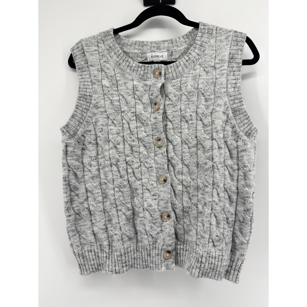 Evereve Grey Cable Knit Button Front Cardigan Vest Sweater Medium